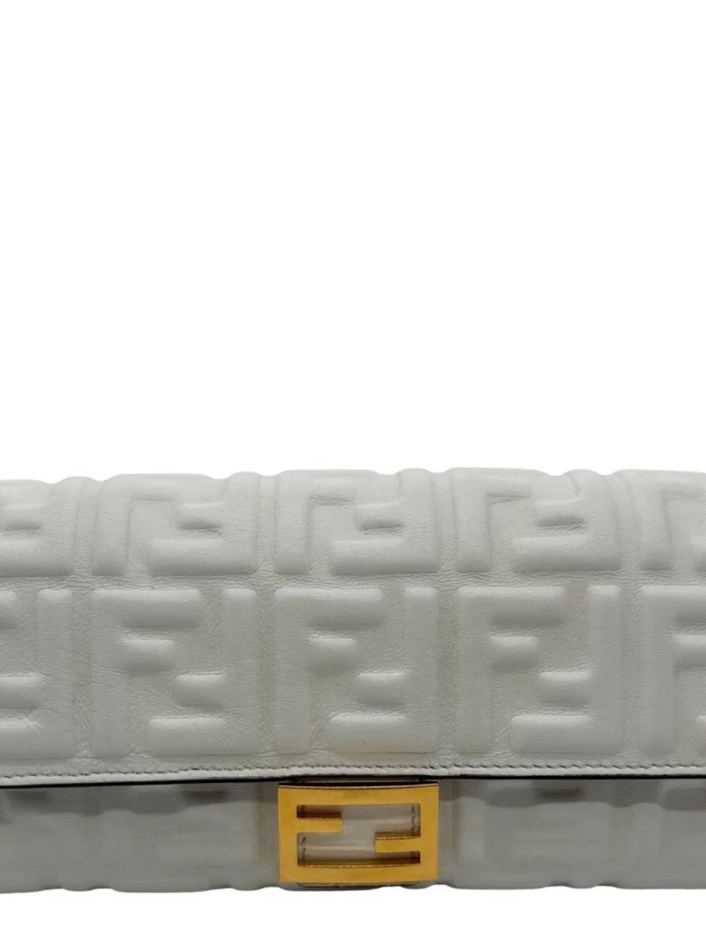 Fendi Baguette Embossed FF Nappa Leather Continental Wallet Off White